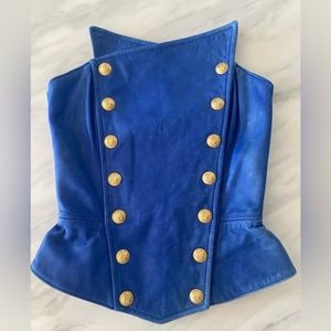 80’s Michael Hoban North Beach Leather Blue Bustier Strapless Top
